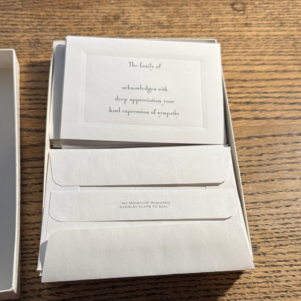 Sympathy Acknowledgment Cards with Envelopes